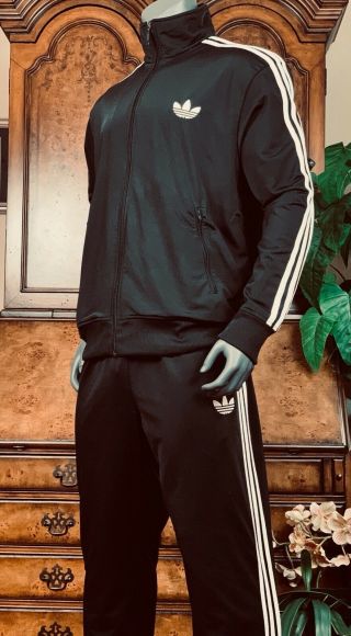 Rare‼️ Vintage Polyester Black Adidas Trefoil Logo 3 Stripes Xl Full Track Suit