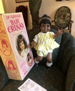 2 Life Size 24” Ideal Baby Crissy Black Doll 1973m Nib Aa