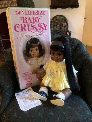 2 Life Size 24” IDEAL Baby Crissy Black Doll 1973M NIB AA 3