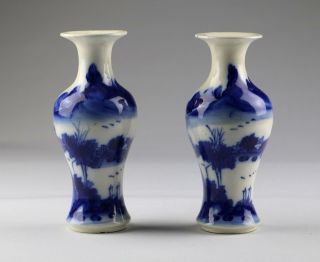 Pair Antique 19th / 20thC Chinese Qing / Republic Blue & White Porcelain Vases 2