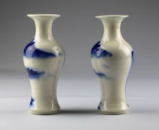 Pair Antique 19th / 20thC Chinese Qing / Republic Blue & White Porcelain Vases 4