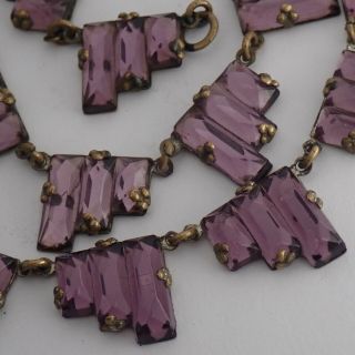 Antique High Art Deco Geometric Purple Vauxhall Czech Glass Collar Necklace