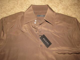 Rare Gucci Tom Ford Vintage Chocolate Brown Silk Shirt Size US 16 / IT 41 NWT 2