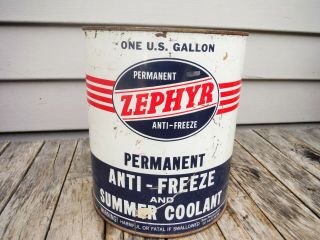 Vintage 1 Gallon Zephyr Anti Freeze Can Motor Oil Can Neat Great Graphics Nr