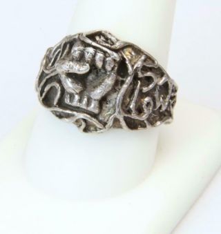 Vintage 60s 70s Sterling Silver Black Power To The People Fist Ring Sz 10.  5