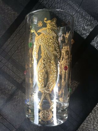 Vintage Culver Gold Harlequin Mardi Gras Jester Barware Lowball Glasses Set Of 8 4