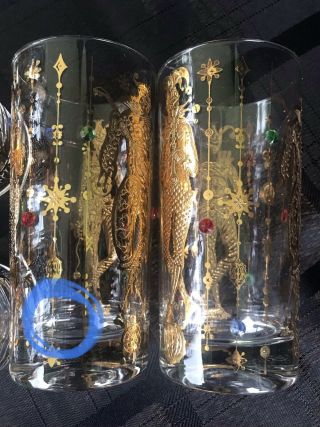 Vintage Culver Gold Harlequin Mardi Gras Jester Barware Lowball Glasses Set Of 8 7