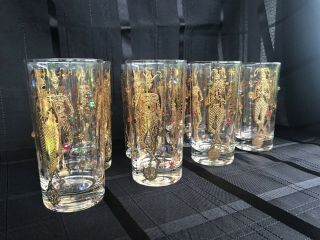 Vintage Culver Gold Harlequin Mardi Gras Jester Barware Lowball Glasses Set Of 8 8