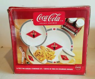 Vintage Coca Cola Dimond Patern 16 Piece Plates Set By Gibson
