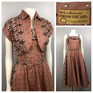 1950s Hawaiian Dress / Cotton Sleeveless Fit And Flare Dress Rockabilly Vlv Xs