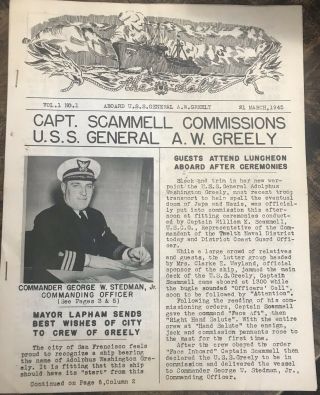 Uss General A.  W.  Greely “the Salt” Ship Newsletter Wwii Hitler Cartoon Vol.  1