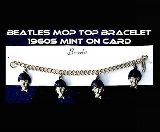 Beatles 1964 Charm Bracelet Mop Top Jewelry Vintage On Card