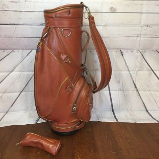 Daiwa Vintage Golf Bag W/1 Club Head Cover,  Faux Brown Leather Padded Strap