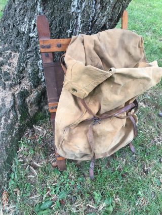 Vintage Wood Fixed Frame Canvas Trapping Backpack,  Hiking Pack Adirondack