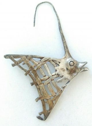Vintage Sterling Silver Brutalist Modernist Lost Wax Cast Piranha Fish Bones