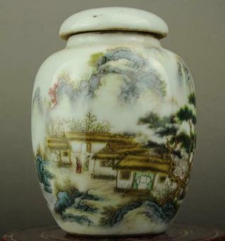 Chinese Old Famille Rose Porcelain Hand Painted Bird And Flower Cover Pot B02
