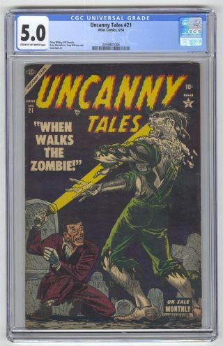 Uncanny Tales 21 Cgc 5.  0 Vintage Marvel Atlas Comic Horror Zombie Cover Prehero