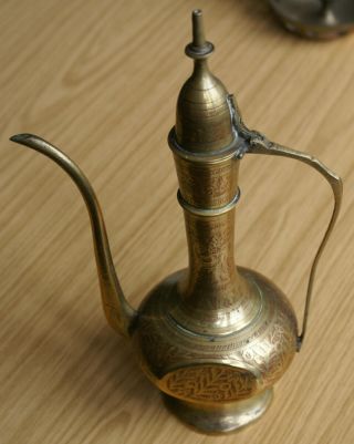 Vintage Indian Benares Brass Coffee Pot Jug Ewer Tea Islamic Persian 3