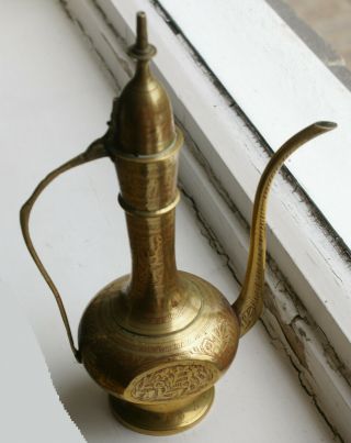 Vintage Indian Benares Brass Coffee Pot Jug Ewer Tea Islamic Persian 5