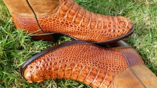 Vintage " Head Cut " Hornback Alligator Crocodile " Rare Exotic Western Boot 10.  5 D