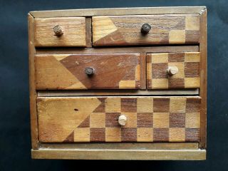 Vintage Japanese Marquetry Miniature Chest Of Drawers C1930