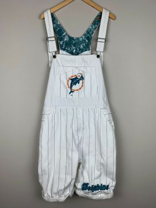 Rare Vintage 80s 90s Miami Dolphins Nfl Pro Player Denim Overall Shorts Size Xl