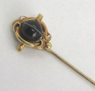 Victorian 14k Yellow Gold Stick Pin W Banded Onyx 3 1/8”