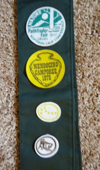 Vintage SDA MV Club Pathfinder Sash with 7 Pins,  23 Honor Patches,  & 3 Camporee 5
