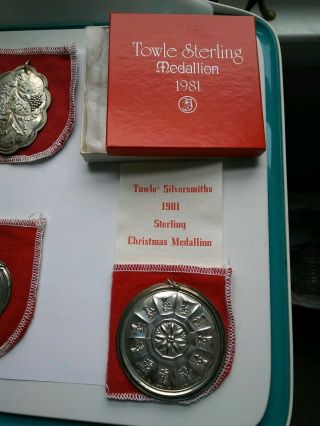 3Vintage 1980 81 82 Sterling Silver Towle Christmas Ornament Medallions COMPLETE 3