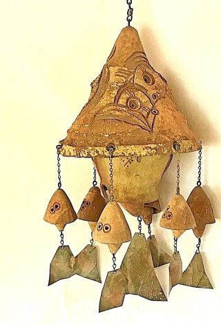 RARE LARGE COLLECTABLE 8 MULTIPAL CHIME PAOLO SOLERI CERAMIC WINDCHIME 3