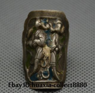 Collect Chinese Old Miao Silver Carved Woman Gifted Scholar Lucky Ring