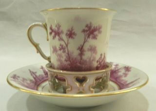 Antique Royal Vienna Beehive Mark Trembleuse Cup & Saucer Hand Painted Courting