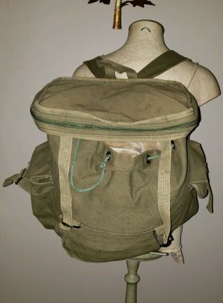 Vintage Army Military Heavy Canvas Field Backpack Rucksack Hiking Travel Green