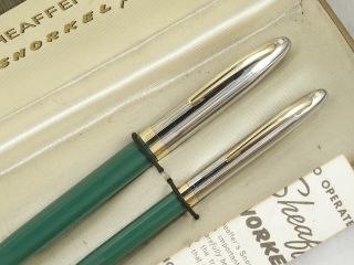 Vintage Near Sheaffer Snorkel " Clipper " Fountain Pen Set Case Restored