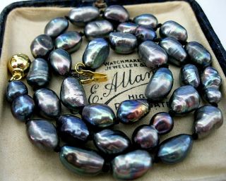 VINTAGE JEWELLERY REAL NATURAL BAROQUE RAINBOW BLACK FRESH WATER PEARL NECKLACE 2