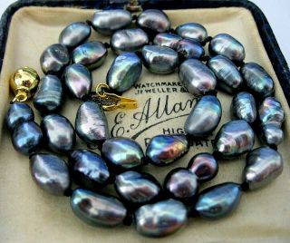 VINTAGE JEWELLERY REAL NATURAL BAROQUE RAINBOW BLACK FRESH WATER PEARL NECKLACE 3