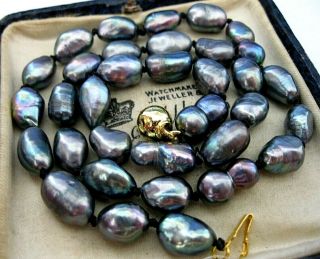VINTAGE JEWELLERY REAL NATURAL BAROQUE RAINBOW BLACK FRESH WATER PEARL NECKLACE 4