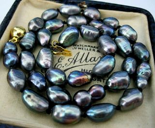 VINTAGE JEWELLERY REAL NATURAL BAROQUE RAINBOW BLACK FRESH WATER PEARL NECKLACE 5