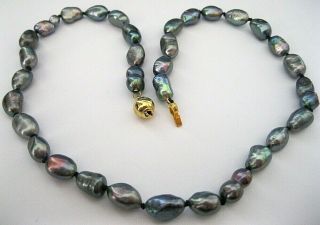 VINTAGE JEWELLERY REAL NATURAL BAROQUE RAINBOW BLACK FRESH WATER PEARL NECKLACE 8