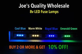 (100) Blue/warm White Led 8v - Fuse Lamps Vintage Stereo/4230 /2238 - Receiver Meter