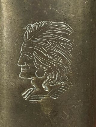 Vintage Antique Native American Warrior Indian Head Old Brass Match Holder Safe 5