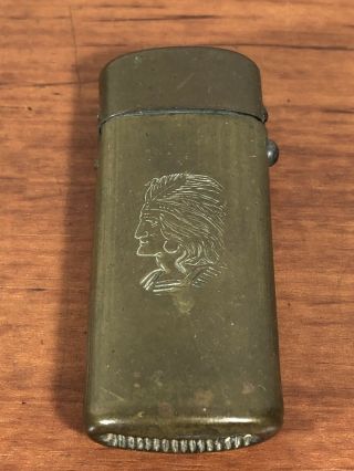 Vintage Antique Native American Warrior Indian Head Old Brass Match Holder Safe 6