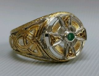 Vtg Franklin Power Of Emerald Isle Celtic Cross Silver Ring & Box Size W¾