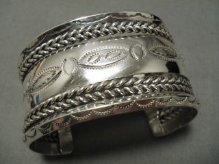 Hand Tooled Huge Wide Vintage Navajo Sterling Silver Bracelet