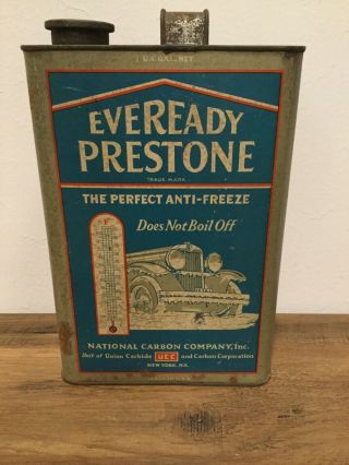 Vintage Eveready Prestone Antifreeze 1 Gallon Can Tin Metal Can