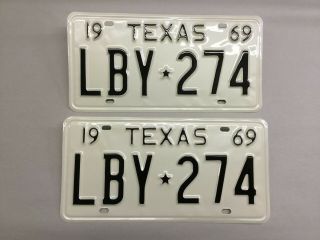Vintage 1969 Texas Tx.  License Plate Set Very Nicely Restored