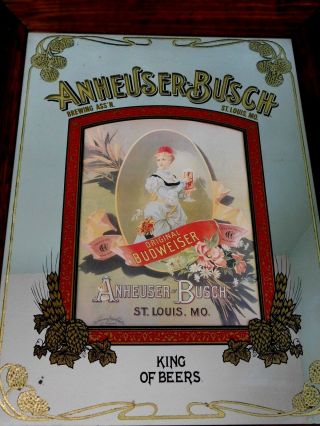 Vintage Anheuser - Busch Budweiser Mirror King Of Beers