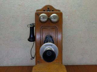 ANTIQUE KELLOGG QUARTER SAWED OAK CRANK WALL TELEPHONE 2560 COND 2