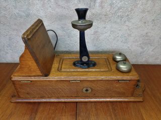 ANTIQUE KELLOGG QUARTER SAWED OAK CRANK WALL TELEPHONE 2560 COND 7