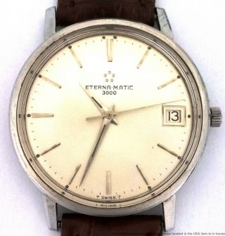 Scarce Eterna - Matic 3000 Mens Automatic Screw Back Vintage Date Wristwatch